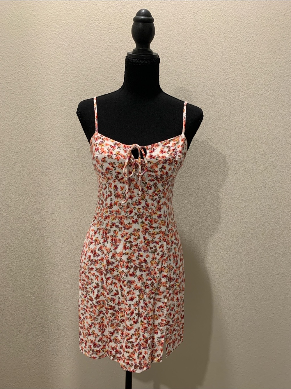 Aeropostale White Mini Dress with Red-Orange Floral Print (Size S)